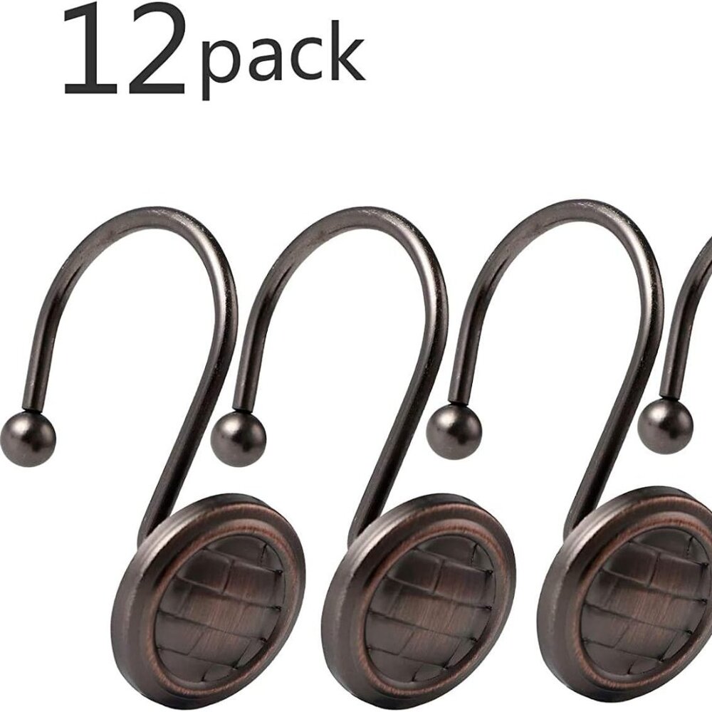 NEW Shower Curtain Rings Rust-Resistant Metal Shower Hooks Bronze 12 Pack